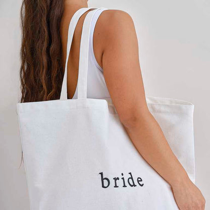 White Bride Embroidered Bachelorette Canvas Tote Bag