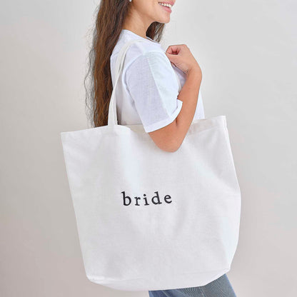 White Bride Embroidered Bachelorette Canvas Tote Bag