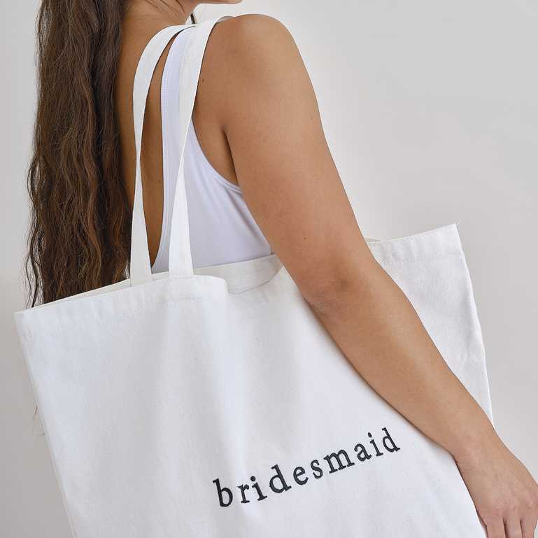 White Bridesmaid Embroidered Bachelorette Canvas Tote Bag