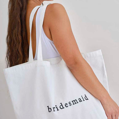 White Bridesmaid Embroidered Bachelorette Canvas Tote Bag