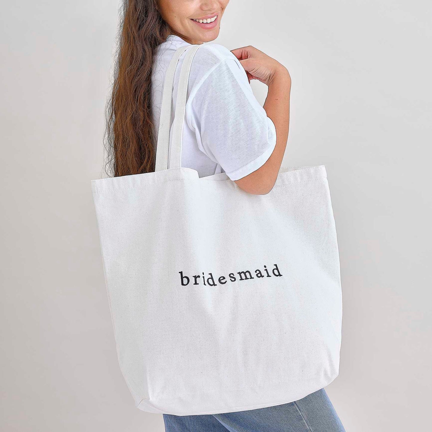 White Bridesmaid Embroidered Bachelorette Canvas Tote Bag