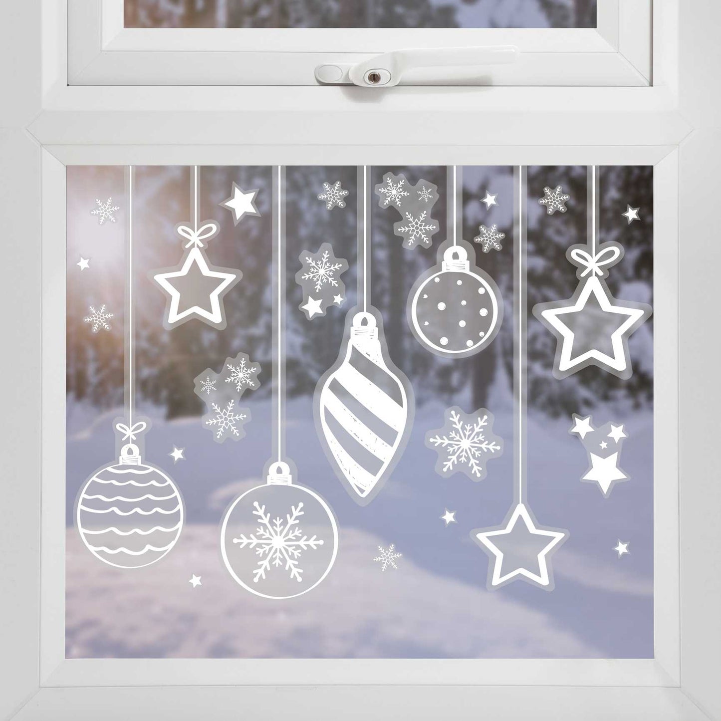 White Christmas Star, Bauble & Snowflake Window Sticker Decoration