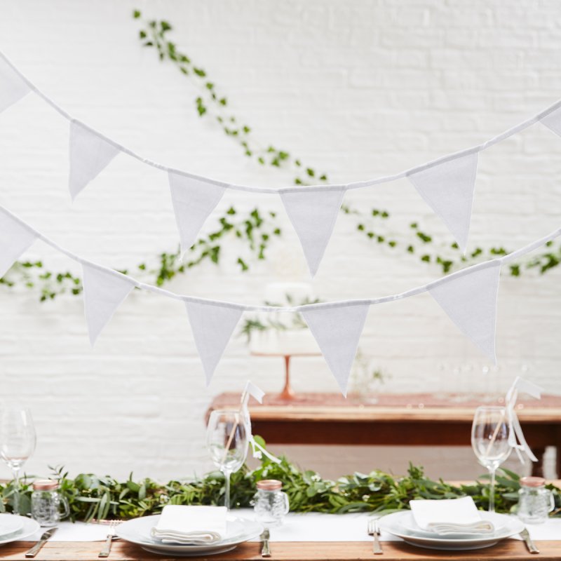 White Fabric Triangle Wedding Bunting