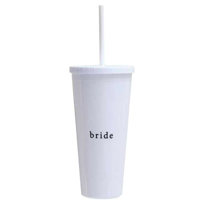 White Reusable Bride Hens Party Drink Cup with Straw