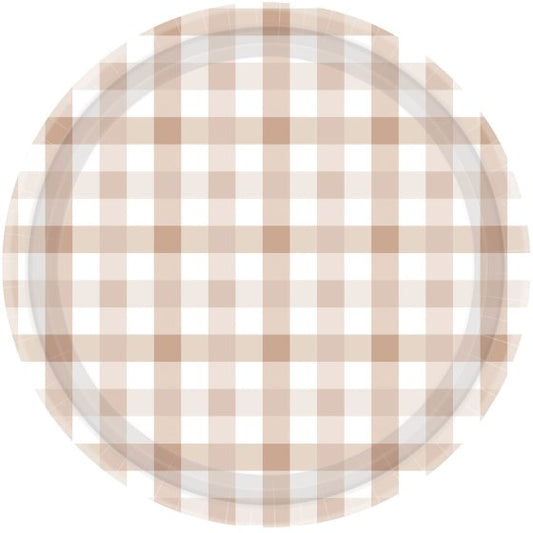 White Sand Gingham Teddy Paper Party Plates Pk 8