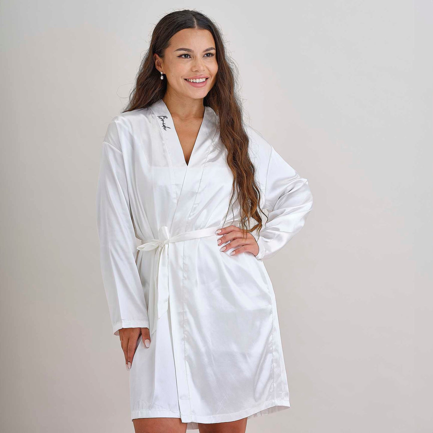 White Satin Bride Embroidered Wedding Robe Gown