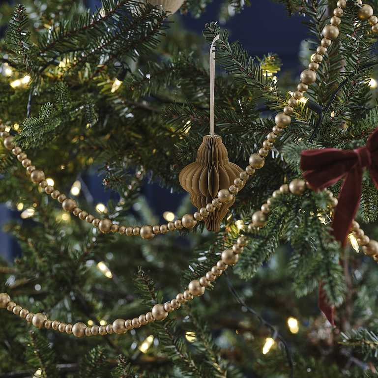 Gold Wooden Beaded Christmas Tree Garland Decoration