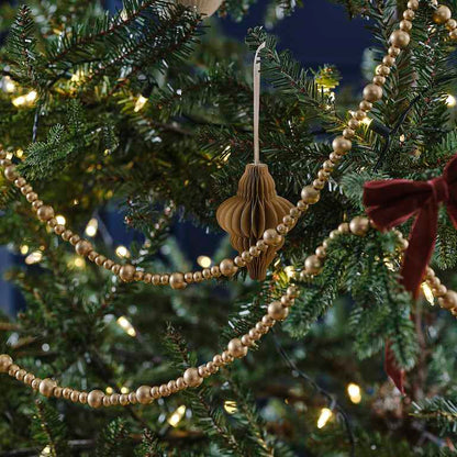 Gold Wooden Beaded Christmas Tree Garland Decoration