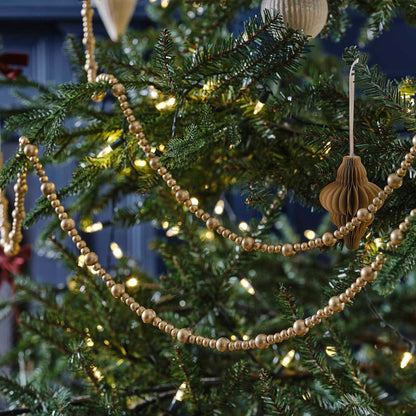 Gold Wooden Beaded Christmas Tree Garland Decoration
