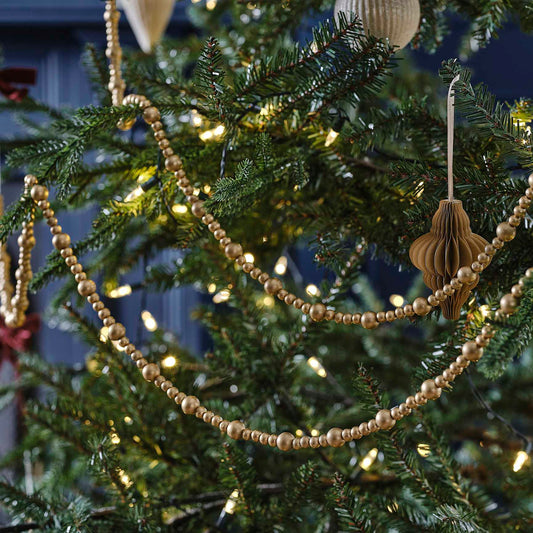 Gold Wooden Beaded Christmas Tree Garland Decoration