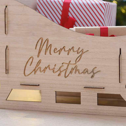 Wooden Christmas Santa Sleigh Present Gift Display Stocking Alternative