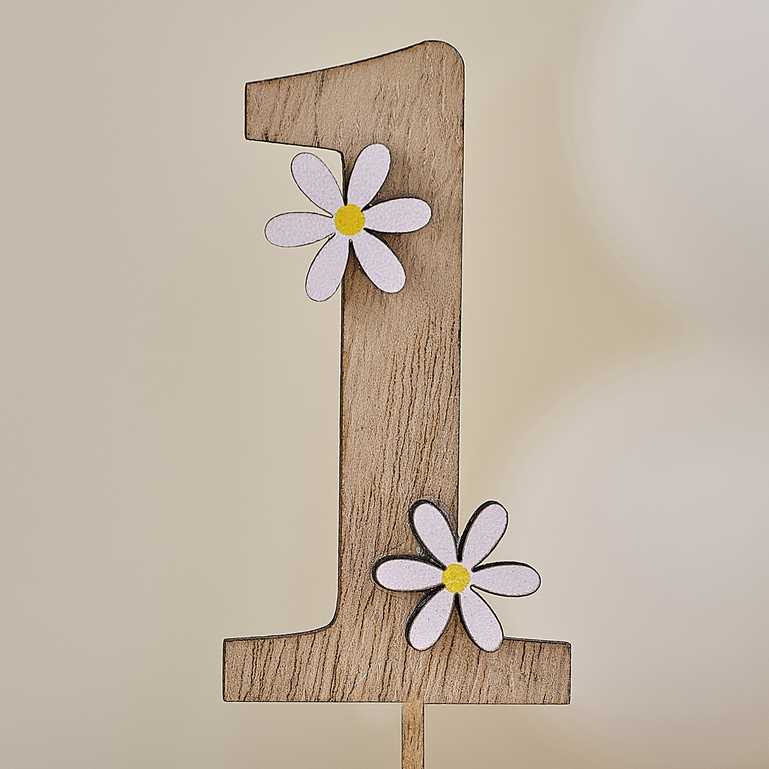 Wooden Daisy Flower 1st First Birthday Cake Topper