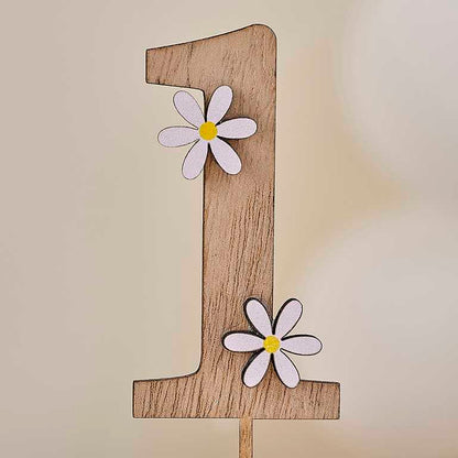 Wooden Daisy Flower 1st First Birthday Cake Topper