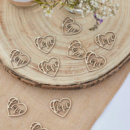 Wooden Heart Love Table Scatter Confetti