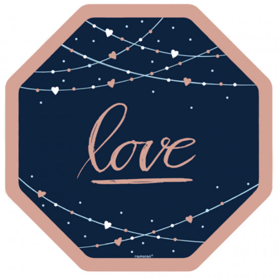 Large Navy Rose Gold Love Octagonal Plates