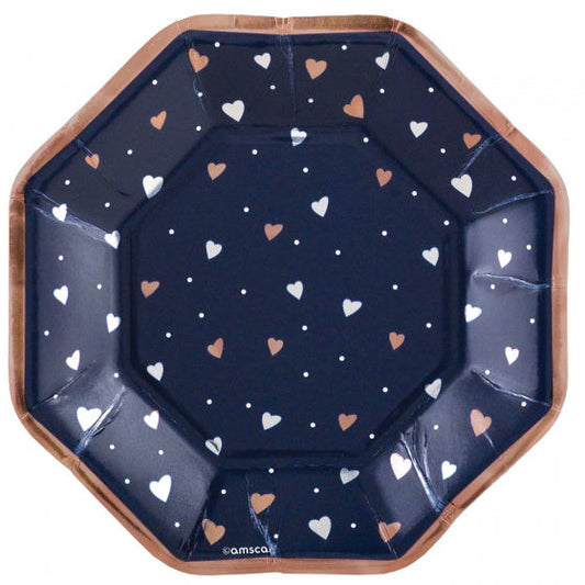 Small Navy Hearts Paper Party Plates