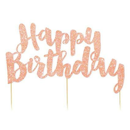 Rose Gold Glitter Happy Birthday Party Cake Topper
