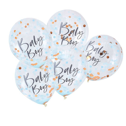 baby boy gender reveal baby shower confetti party ballloons decorations cannon cake rose gold writing baby boy