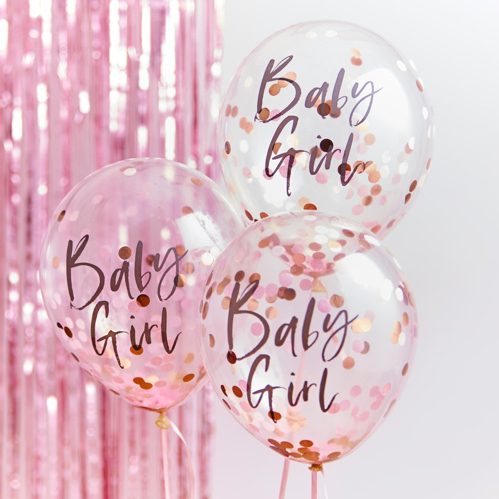 baby girl rose gold confetti baby shower gender reveal balloons party decoration