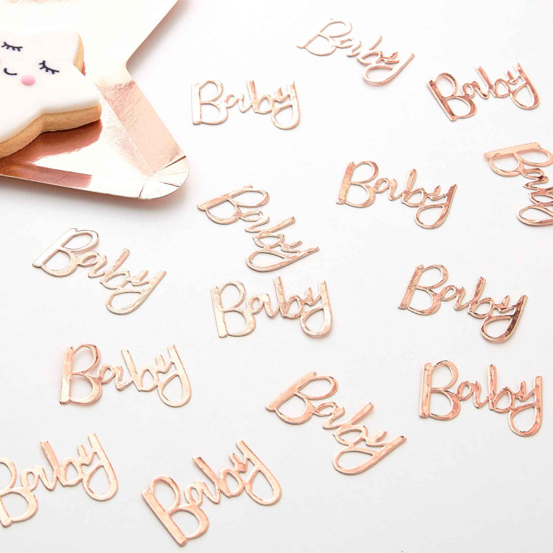 baby shower gender reveal rose gold table scatter confetti party decoration