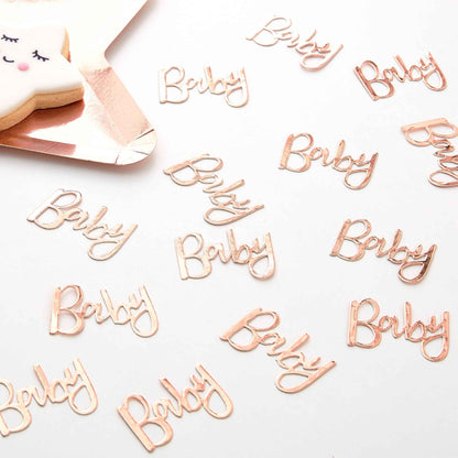 baby shower gender reveal rose gold table scatter confetti party decoration