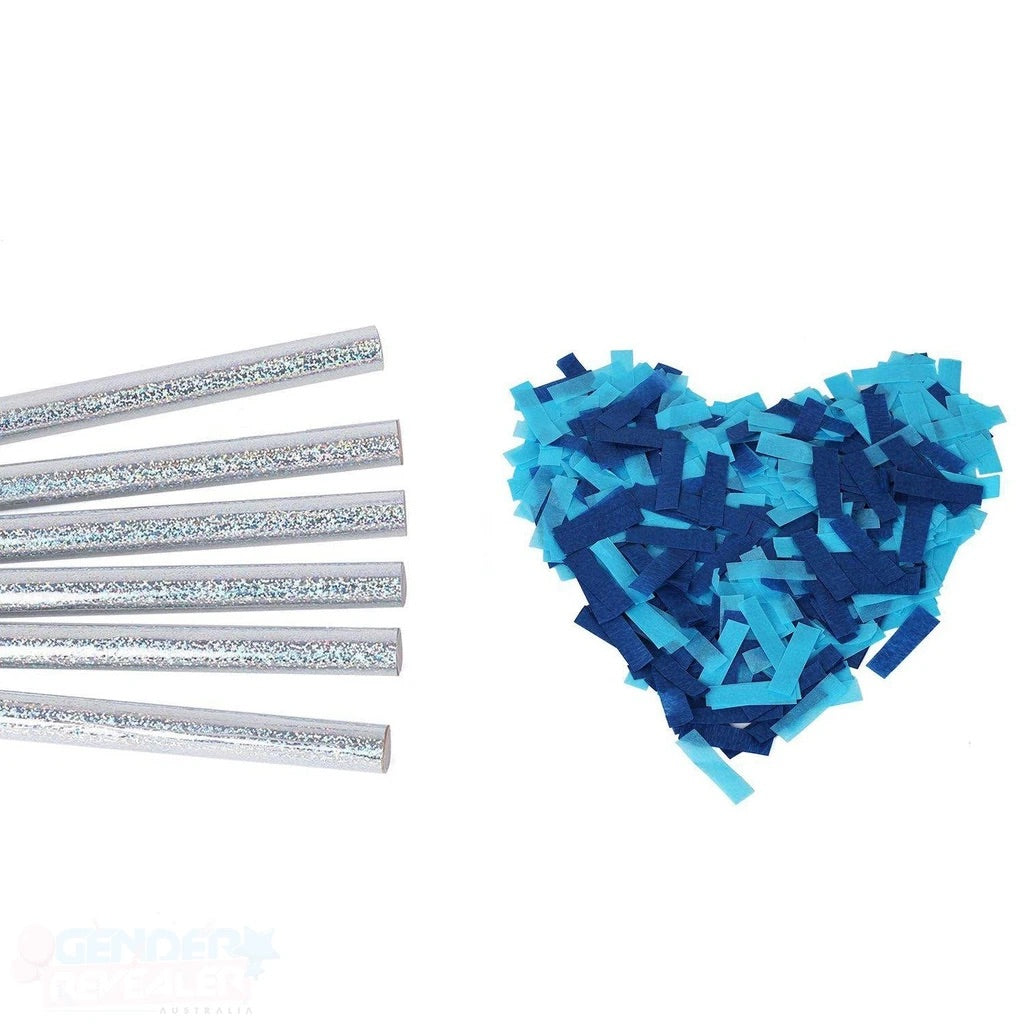 blue its a boy gener reveal surprise confetti paper flick stick cannon party