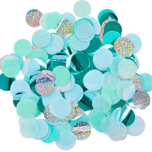 blue mint green confetti table scatter mermaid birthday party theme decorations