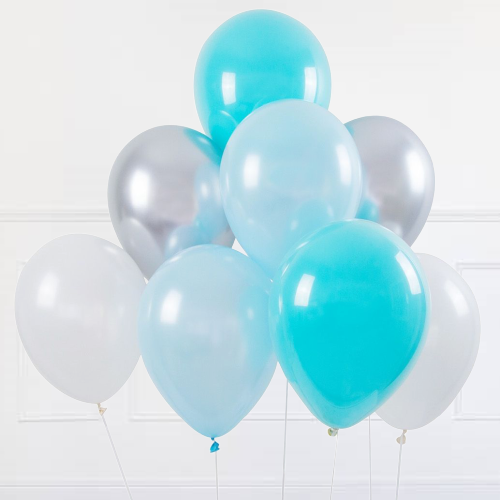 blue and silver helium balloon bunch birthday party theme