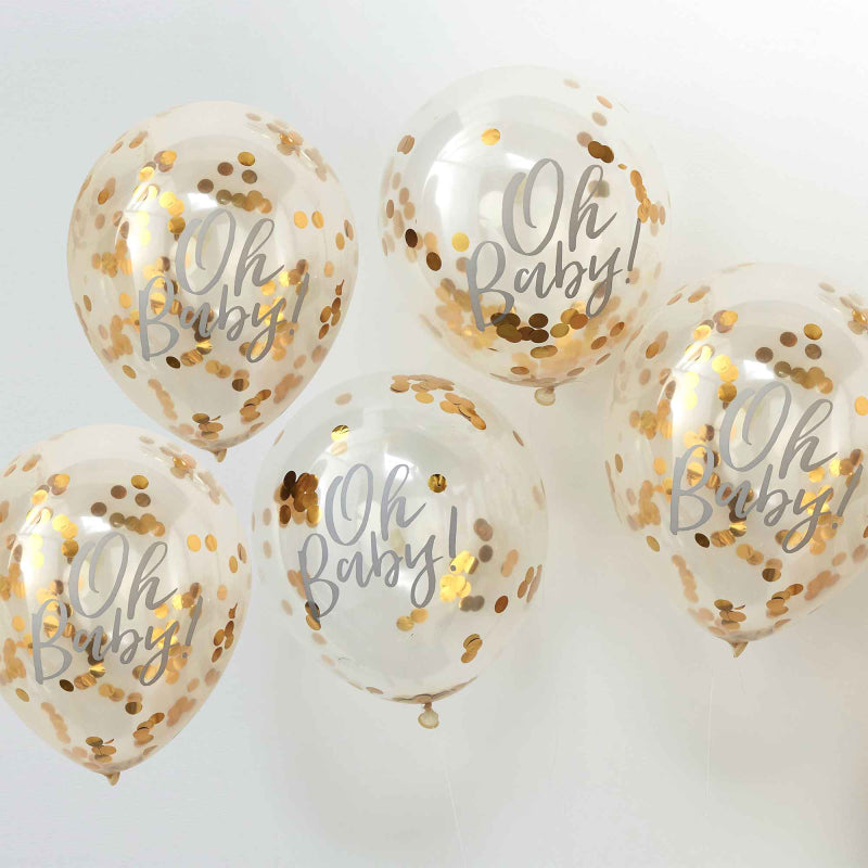 Oh Baby Gold Confetti Clear Baby Shower Balloons