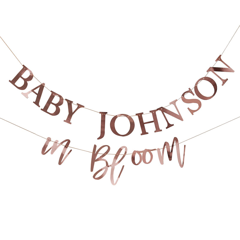 rose gold customisable name baby shower gender reveal party decoration banner bunting