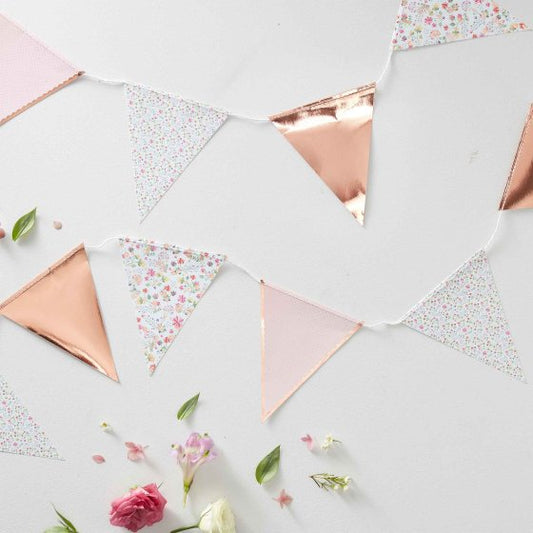 ditsy floral flower pink and rose gold party bunting banner decoration