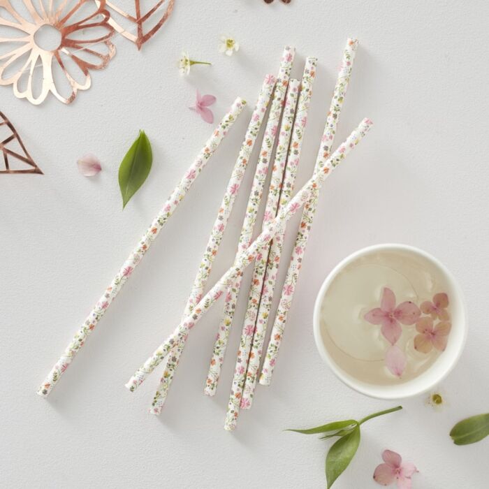 ditsy floral flower paper party straws garden party princess tea party theme