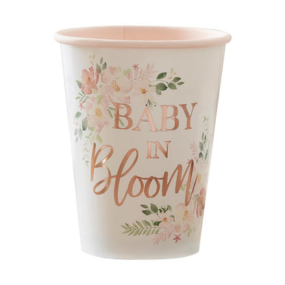 baby in bloom baby shower gender reveal baby girl paper party cups decorations