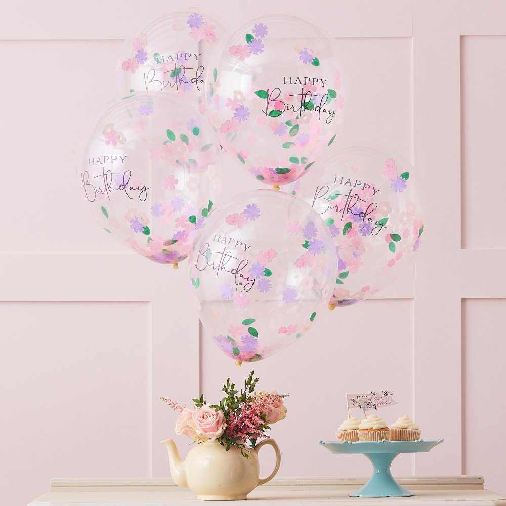 Let's Par Tea Floral Happy Birthday Confetti Balloons