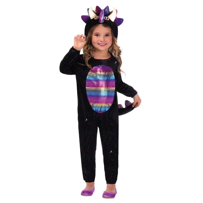 little girls kids dinosaur costume with rainbow and sparkles on it