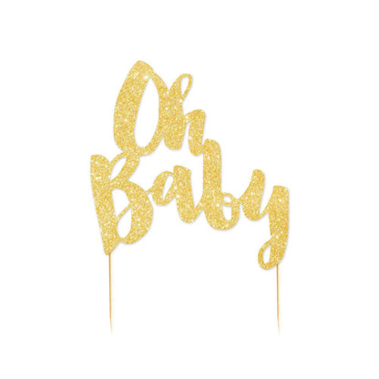 Gold Glitter Oh Baby Shower Party Cake Topper