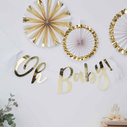 Oh Baby Gold Baby Shower Bunting Banner Decoration