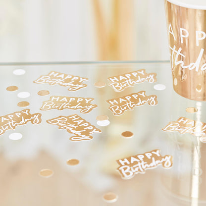 White & Gold Happy Birthday Table Confetti Scatters