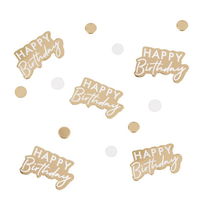 White & Gold Happy Birthday Table Confetti Scatters