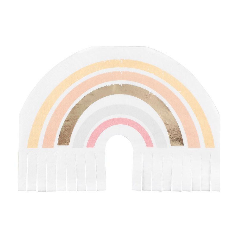 muted pastel neutral themed paper party napkins that are in the shape of a rainbow featuring muted pastel earthy tones for a happy joyful birthday party theme