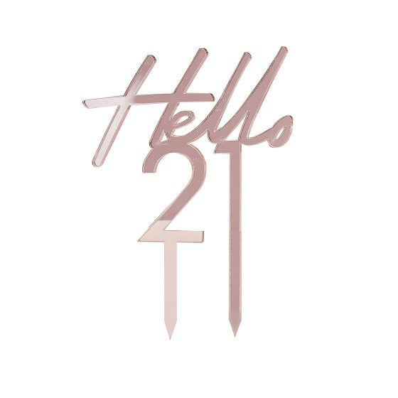 Hello 21 Rose Gold 21st Birthday Party Cake Topper