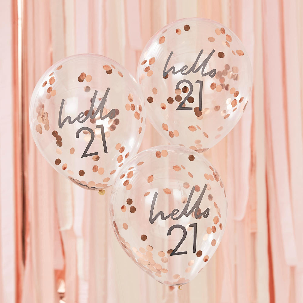 Hello 21 Rose Gold Confetti 21st Birthday Party Balloons