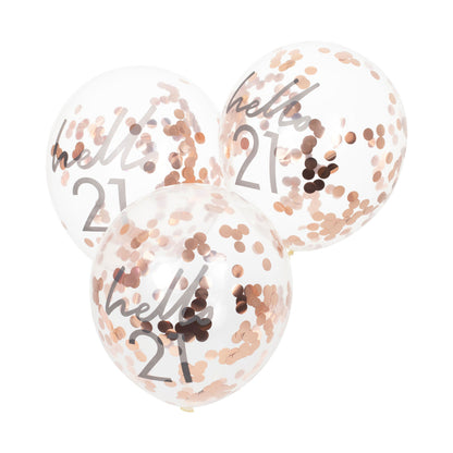 Hello 21 Rose Gold Confetti 21st Birthday Party Balloons