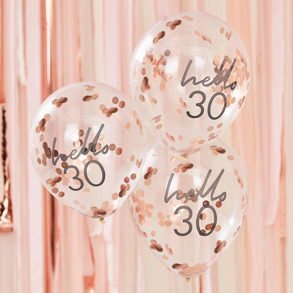 Hello 30 Rose Gold Confetti 30th Birthday Party Balloons