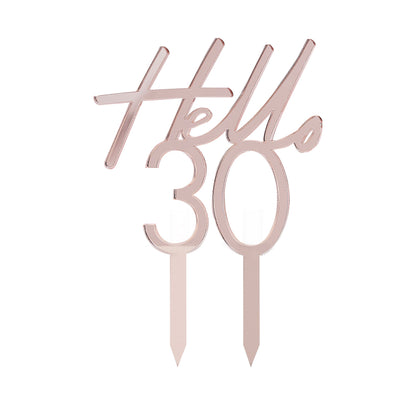 Hello 30 Rose Gold 30th Birthday Party Cake Topper