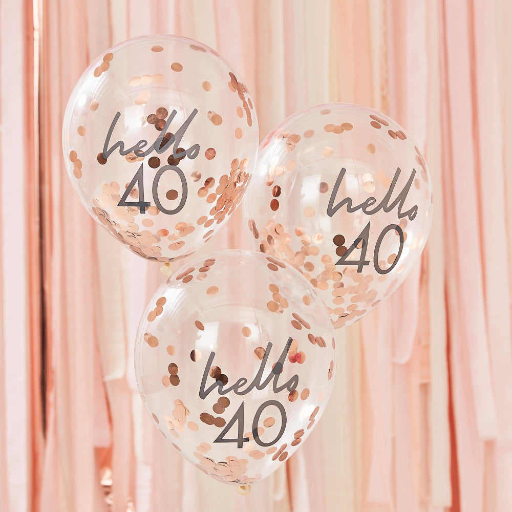 Hello 40 Rose Gold Confetti 40th Birthday Party Balloons