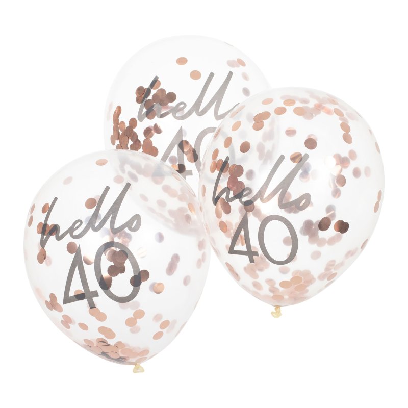 Hello 40 Rose Gold Confetti 40th Birthday Party Balloons