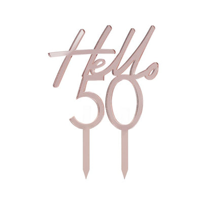 Hello 50 Rose Gold 50th Birthday Party Cake Topper