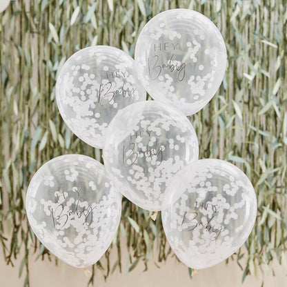 Hey Baby White Confetti Baby Shower Balloons