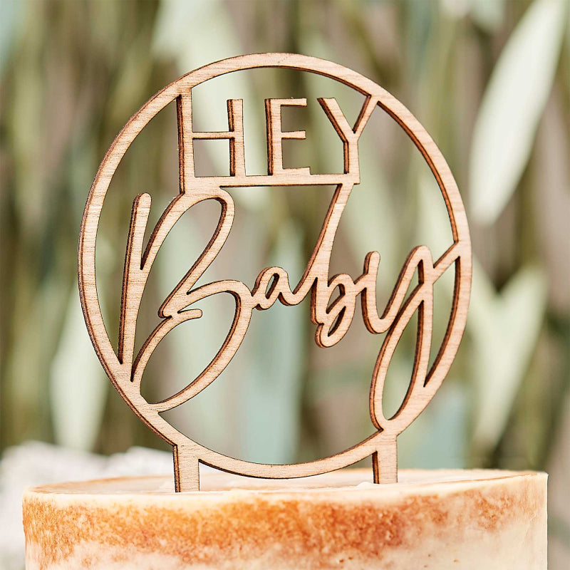 Hey Baby Wooden Baby Shower Cake Topper